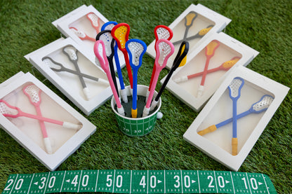 Mini Lacrosse Decorative Stick: White Basket/ Red Stick/  Yellow Wrap