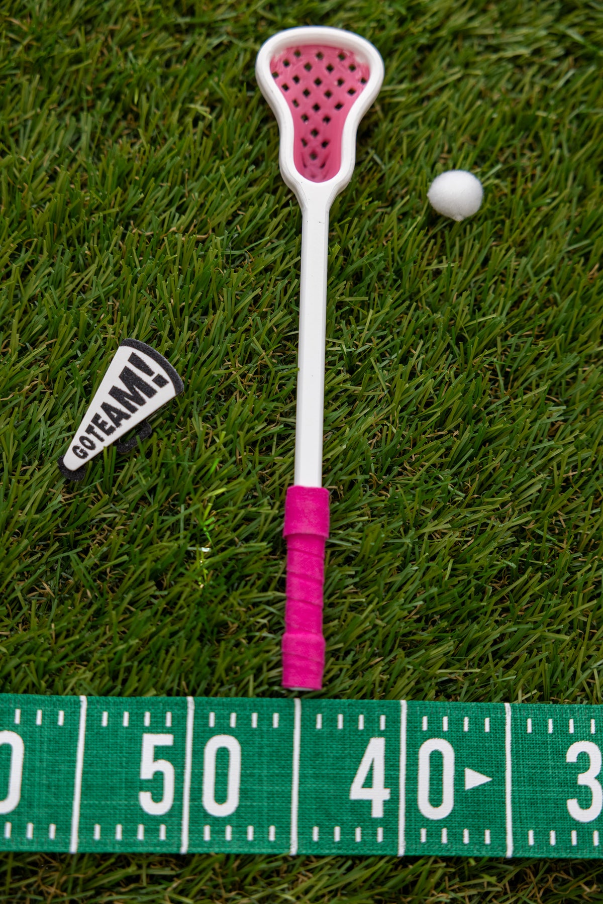 Mini Lacrosse Decorative Stick:  Pink Basket/ White Stick/ Prink Wrap