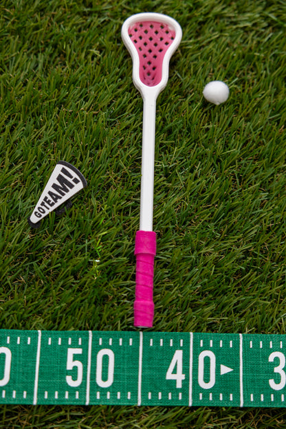 Mini Lacrosse Decorative Stick:  Pink Basket/ White Stick/ Prink Wrap