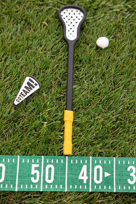 Mini Lacrosse Decorative Stick:  White Basket/ Black Stick/ Yellow Wrap