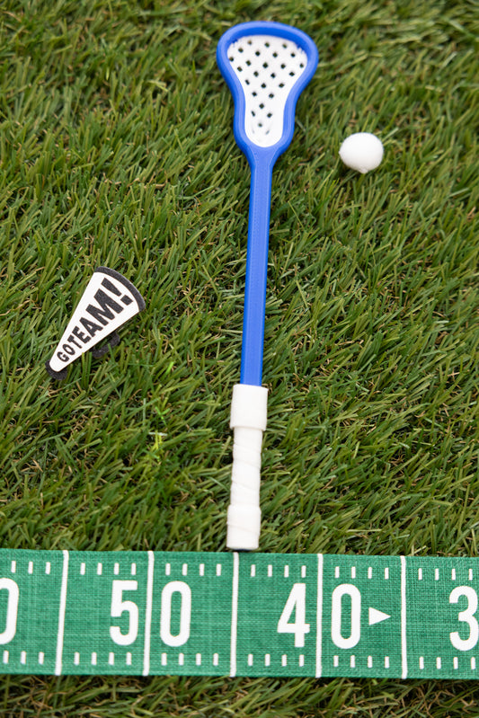 Mini Lacrosse Decorative Stick: White Basket/ Blue Stick/ White Wrap