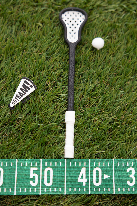 Mini Lacrosse Decorative Stick: White Basket/ Black Stick/ White Wrap