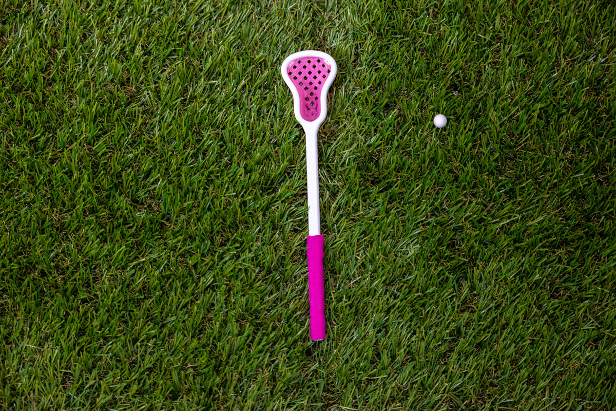 Mini Lacrosse Decorative Stick:  Pink Basket/ White Stick/ Prink Wrap