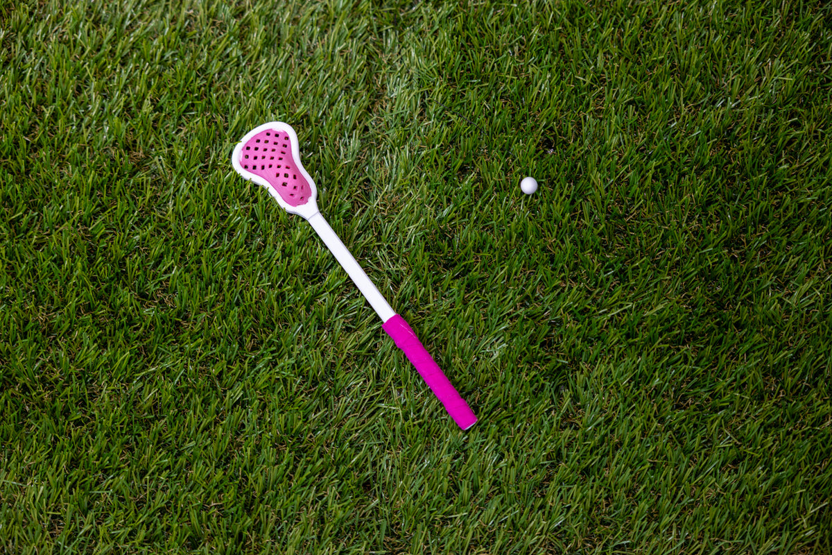 Mini Lacrosse Decorative Stick:  Pink Basket/ White Stick/ Prink Wrap