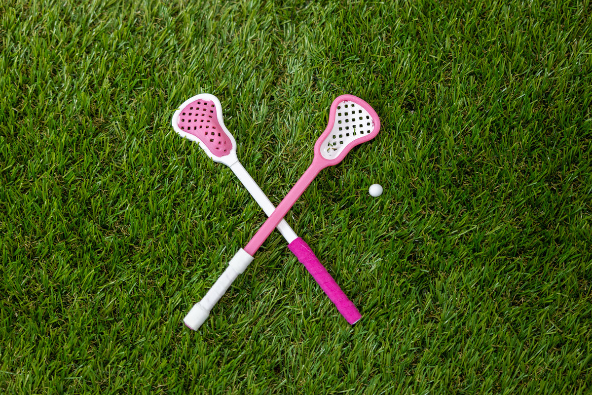 Mini Lacrosse Decorative Stick:  Pink Basket/ White Stick/ Prink Wrap