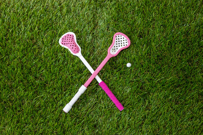 Mini Lacrosse Decorative Stick:  Pink Basket/ White Stick/ Prink Wrap